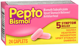 Pepto Bismol Caplets, 24 Count, for Relief of Gas, Anti Diarrhea, Heartburn, Nausea, Upset Stomach, and Indigestion