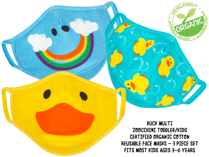 ZOOCCHINI TODDLER/KIDS 3 PIECE ORGANIC REUSABLE FACE MASKS SET - DUCK MULTI - Northside Pharmacy