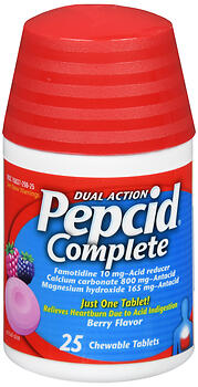 Pepcid Complete Acid Reducer + Antacid Chewable Tablets, Heartburn Relief, Berry, 25 Count