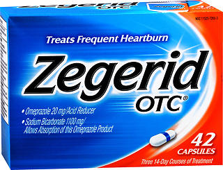 Zegerid OTC Heartburn Relief, 24 Hour Stomach Acid Reducer Proton Pump Inhibitor With Omeprazole and Sodium Bicarbonate, Capsules, 42 Count