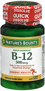 NATURE'S BOUNTY VITAMIN B-12 500 MCG QUICK DISSOLVE TABLETS NATURAL CHERRY FLAVOR 100 COUNT