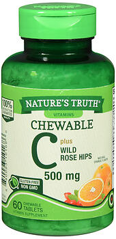 NATURE'S TRUTH CHEWABLE C 500 MG PLUS WILD ROSE HIPS CHEWABLE TABLETS NATURAL ORANGE FLAVOR 60CT