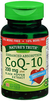 NATURE'S TRUTH ENHANCED ABSORPTION COQ-10 200 MG PLUS BLACK PEPPER EXTRACT QUICK RELEASE SOFTGELS 50 CT