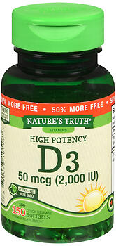 NATURE'S TRUTH HIGH POTENCY VITAMIN D3 50 MCG QUICK RELEASE SOFTGELS 150 COUNT