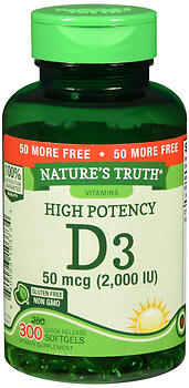 NATURE'S TRUTH HIGH POTENCY VITAMIN D3 50 MCG QUICK RELEASE SOFTGELS 300 COUNT