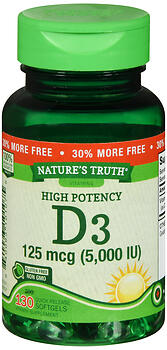 NATURE'S TRUTH HIGH POTENCY VITAMIN D3 125 MCG QUICK RELEASE SOFTGELS 130 COUNT