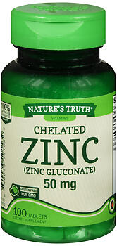 NATURE'S TRUTH CHELATED ZINC 50 MG TABLETS 100 COUNT