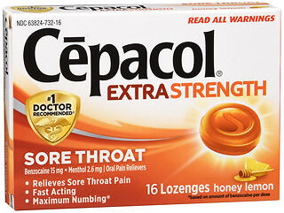 CEPACOL EXTRA STRENGTH SORE THROAT LOZENGES HONEY LEMON 16ct