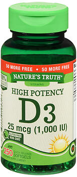 NATURE'S TRUTH HIGH POTENCY D3 25 MCG QUICK RELEASE SOFTGELS 250 CT